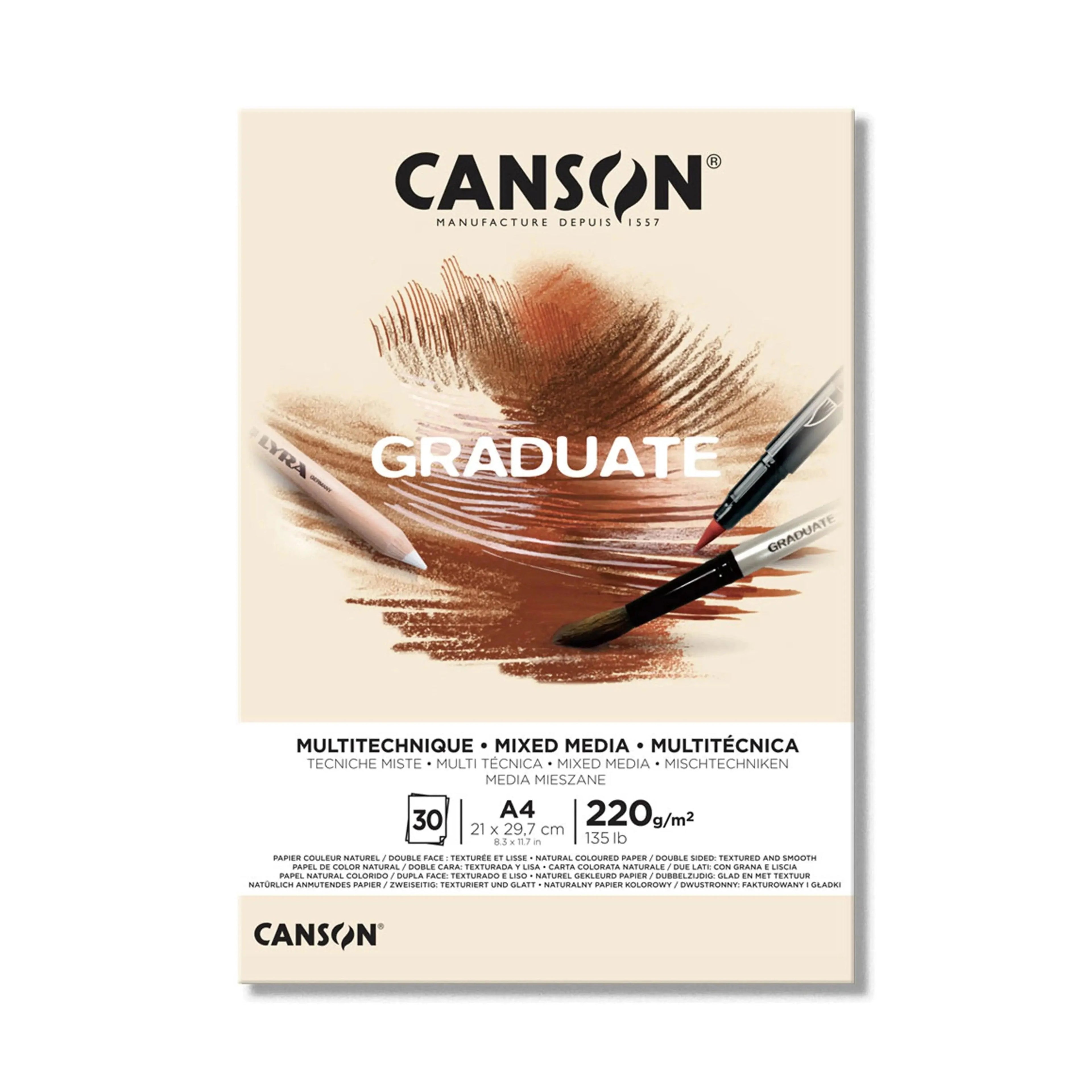 Canson Graduate Mixed Media Pad A4 220gsm 30 Sheets – Natural Mixed Media Paper