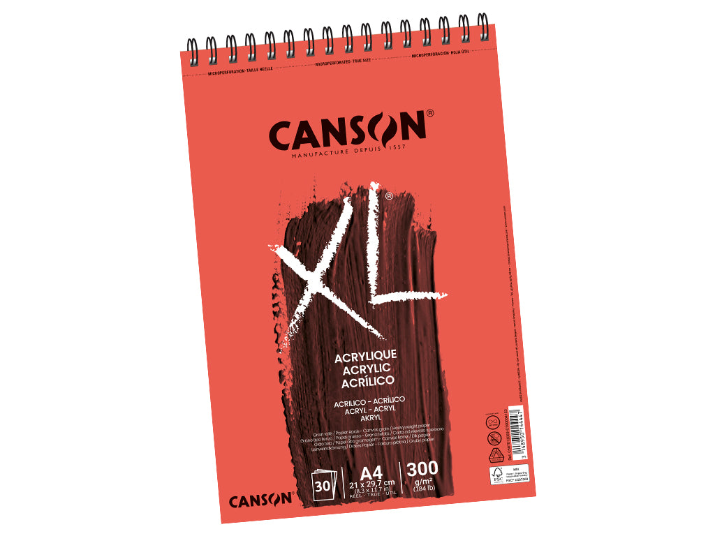 Canson XL Acrylic Spiral Pad A4 300gsm 30 Sheets – Acrylic Painting Paper