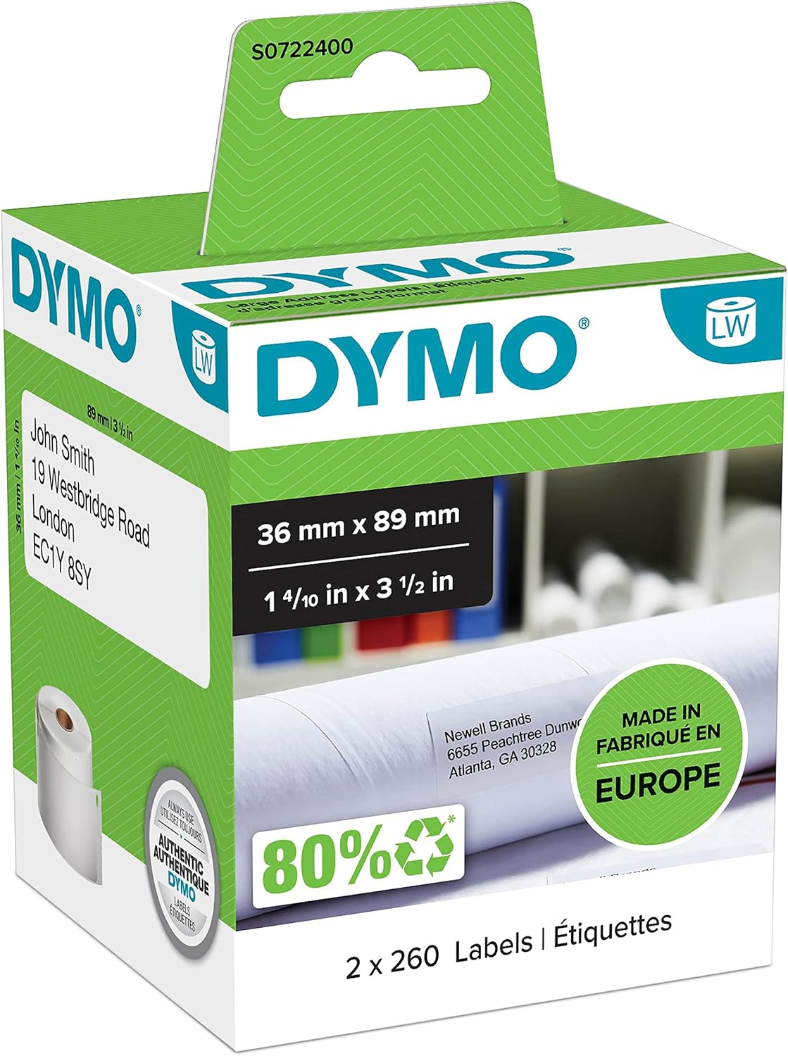 DYMO ADD LABEL  36X89MM TRANS 260