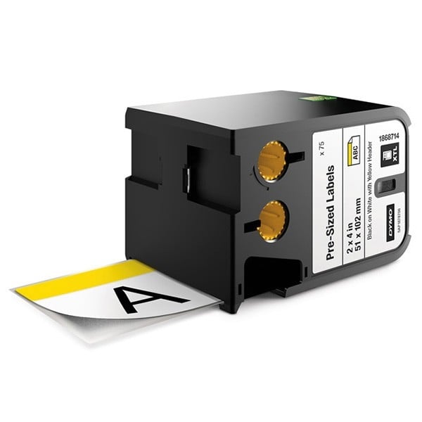Dymo Label Wrap, Vinyl Black on White Yellow Header 51 X 102mm - (DY1868714) Main image