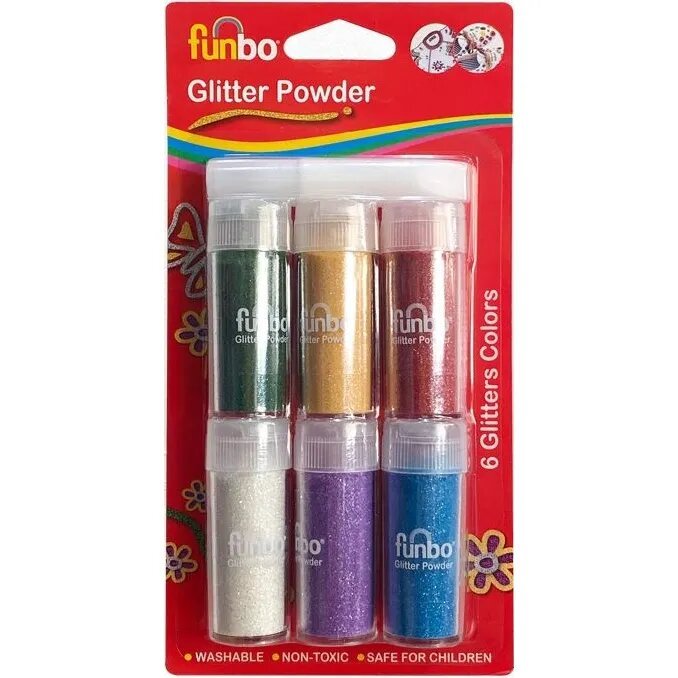 Funbo Glitter Powder 50gm Neno Colors 6 Pcs Set - Al Masam Stationery LLC Main image