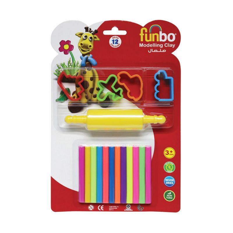 Funbo Colour Modelling Clay with 4 Mould 100g 12 Neno Colors Set - Al Masam Stationery LLC Main image