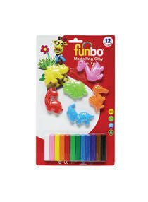 Funbo Colour Modelling Clay with 6 Dino 3D Mould 150g 12 Colors Set - Al Masam Stationery LLC Main image