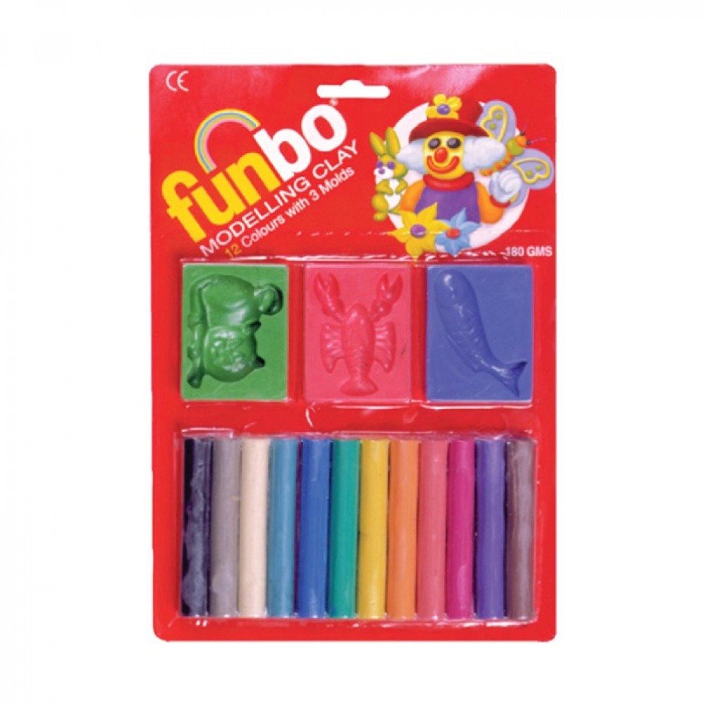 Funbo Colour Modelling Clay with 5 Mould 165g 12 Neno Colors Set in PP Case - Al Masam Stationery LLC Main image