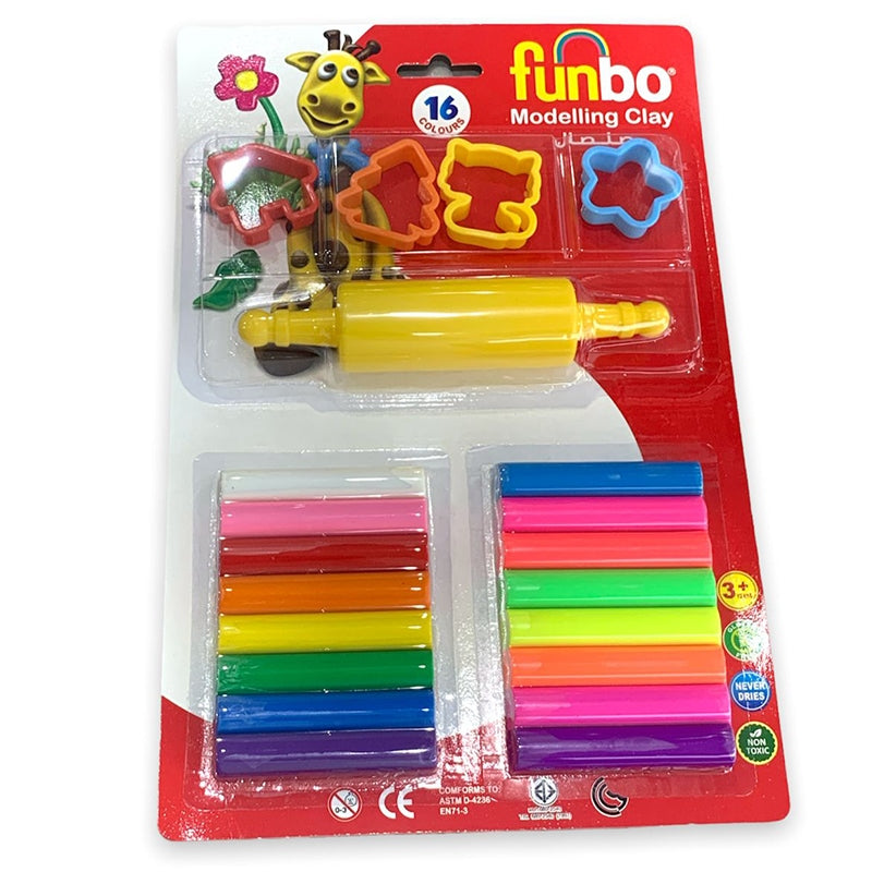 Funbo Colour Modelling Clay with 4 Mould 200g 16 Colors Set - Al Masam Stationery LLC