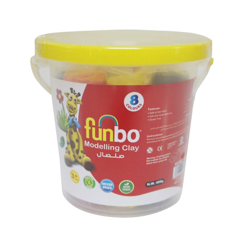 Funbo Colour Modelling Clay 400gm 8 Colors Bucket - Al Masam Stationery LLC Main image