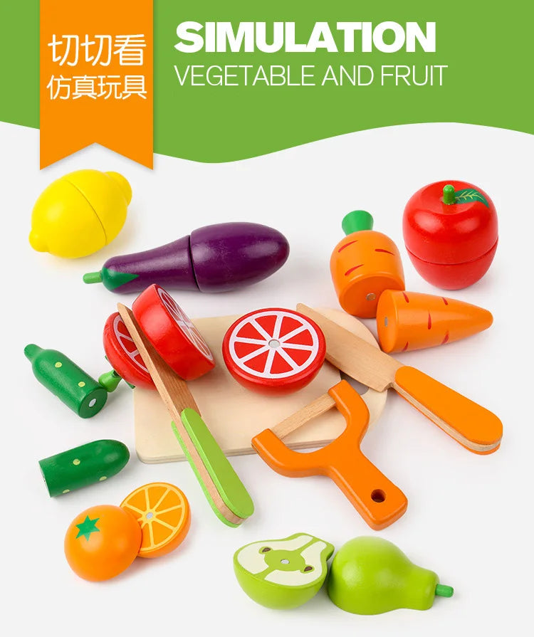 ELMAS Wooden Toy Cutting Fruit and Vegetables Play Set - Al Masam Stationery LLC