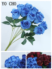 ELMAS 12 Heads Royal Blue Silk Flowers Bouquet Decor