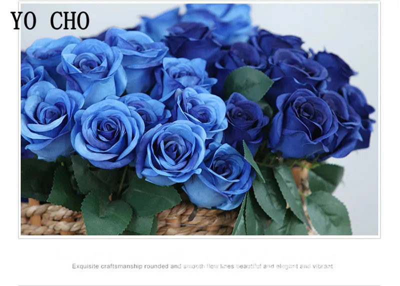 ELMAS 12 Heads Royal Blue Silk Flowers Bouquet Decor - Al Masam Stationery LLC