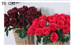 ELMAS 12 Heads Royal Blue Silk Flowers Bouquet Decor