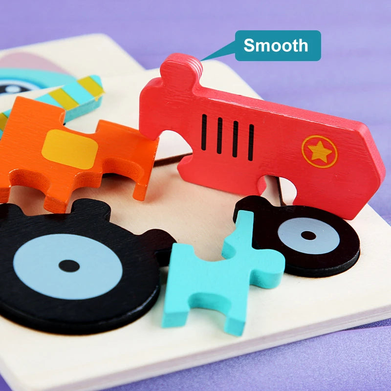 ELMAS Kids 3D Wooden Puzzle Cartoon Animals Gift - Al Masam Stationery LLC