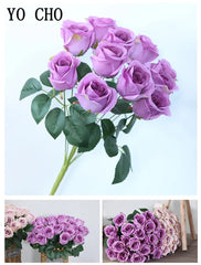 ELMAS 12 Heads Royal Blue Silk Flowers Bouquet Decor