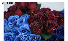 ELMAS 12 Heads Royal Blue Silk Flowers Bouquet Decor