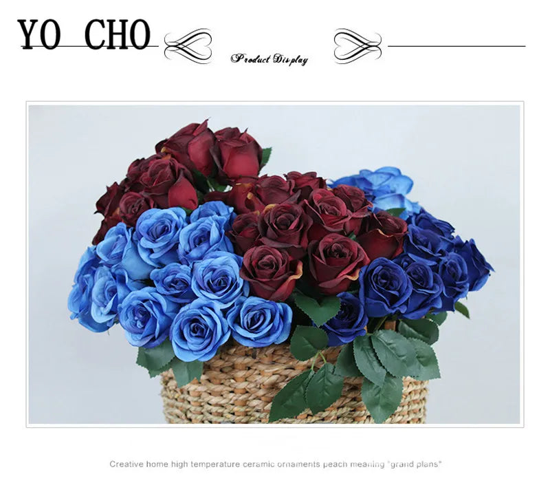 ELMAS 12 Heads Royal Blue Silk Flowers Bouquet Decor - Al Masam Stationery LLC