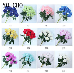 ELMAS 12 Heads Royal Blue Silk Flowers Bouquet Decor