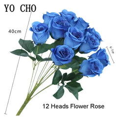 ELMAS 12 Heads Royal Blue Silk Flowers Bouquet Decor