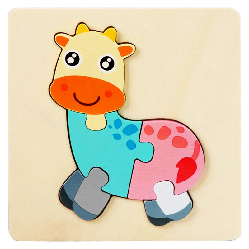 ELMAS Kids 3D Wooden Puzzle Cartoon Animals Gift - Al Masam Stationery LLC