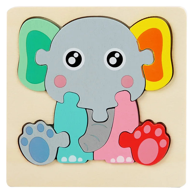 ELMAS Kids 3D Wooden Puzzle Cartoon Animals Gift - Al Masam Stationery LLC