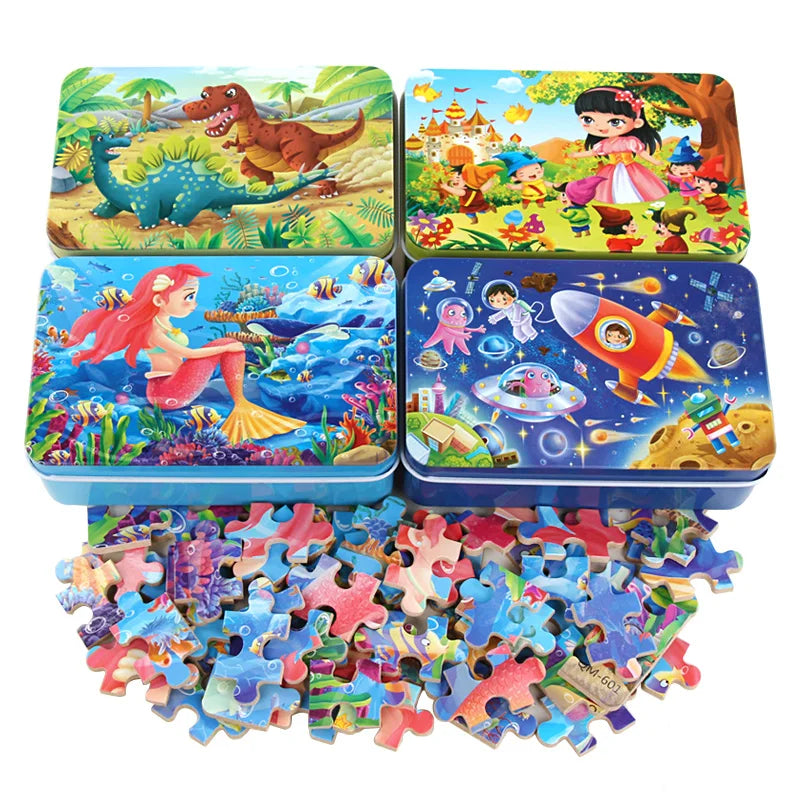ELMAS New 60 Pieces Wooden Puzzles Kids Cartoon Fun - Al Masam Stationery LLC