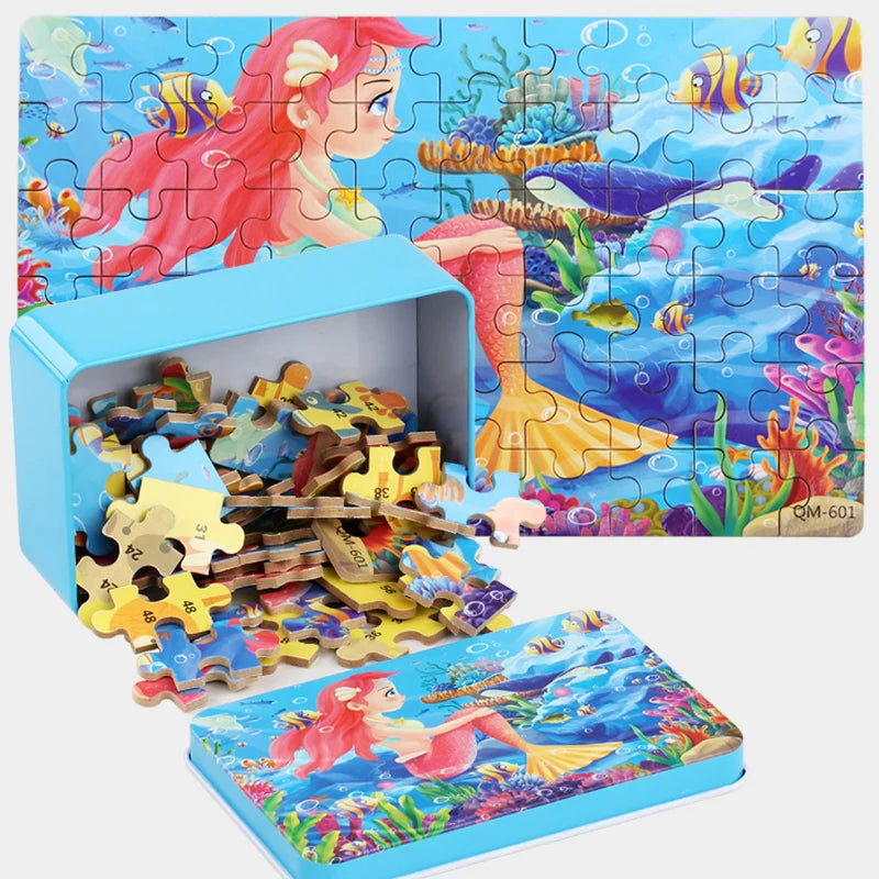 ELMAS New 60 Pieces Wooden Puzzles Kids Cartoon Fun - Al Masam Stationery LLC