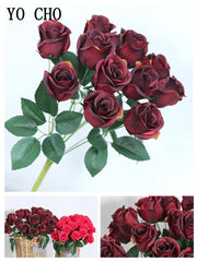 ELMAS 12 Heads Royal Blue Silk Flowers Bouquet Decor