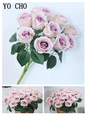 ELMAS 12 Heads Royal Blue Silk Flowers Bouquet Decor