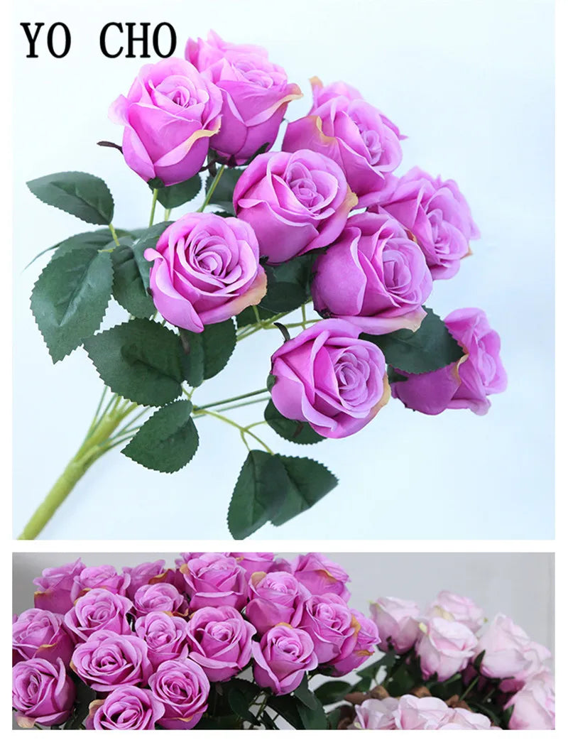 ELMAS 12 Heads Royal Blue Silk Flowers Bouquet Decor - Al Masam Stationery LLC