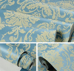 ELMAS Luxury Flock Glitter Silver Damask Wallpaper - Al Masam Stationery LLC