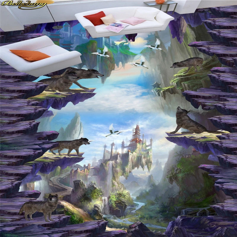 ELMAS 3D Wolf Cliff PVC Floor Sticker by beibehang - Al Masam Stationery LLC