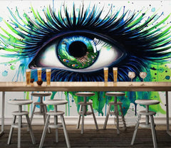 ELMAS Custom Photo Peacock Blue Eyelashes Wallpaper 3D - Al Masam Stationery LLC