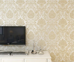 ELMAS Luxury Flock Glitter Silver Damask Wallpaper - Al Masam Stationery LLC