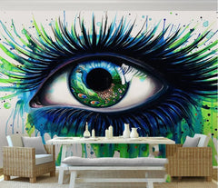 ELMAS Custom Photo Peacock Blue Eyelashes Wallpaper 3D - Al Masam Stationery LLC