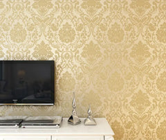 ELMAS Luxury Flock Glitter Silver Damask Wallpaper - Al Masam Stationery LLC