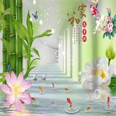 ELMAS Custom Photo Wallpaper Bamboo Leaf Lotus 3D Wall - Al Masam Stationery LLC