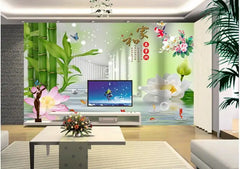 ELMAS Custom Photo Wallpaper Bamboo Leaf Lotus 3D Wall - Al Masam Stationery LLC