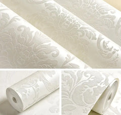 ELMAS Luxury Flock Glitter Silver Damask Wallpaper - Al Masam Stationery LLC