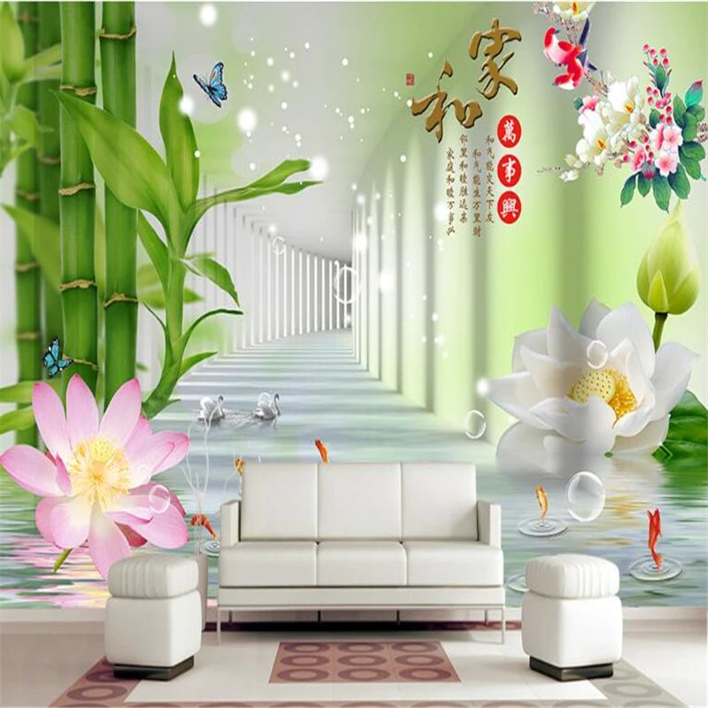 ELMAS Custom Photo Wallpaper Bamboo Leaf Lotus 3D Wall - Al Masam Stationery LLC
