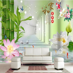 ELMAS Custom Photo Wallpaper Bamboo Leaf Lotus 3D Wall - Al Masam Stationery LLC