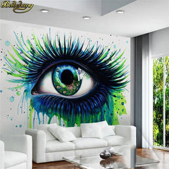 ELMAS Custom Photo Peacock Blue Eyelashes Wallpaper 3D - Al Masam Stationery LLC