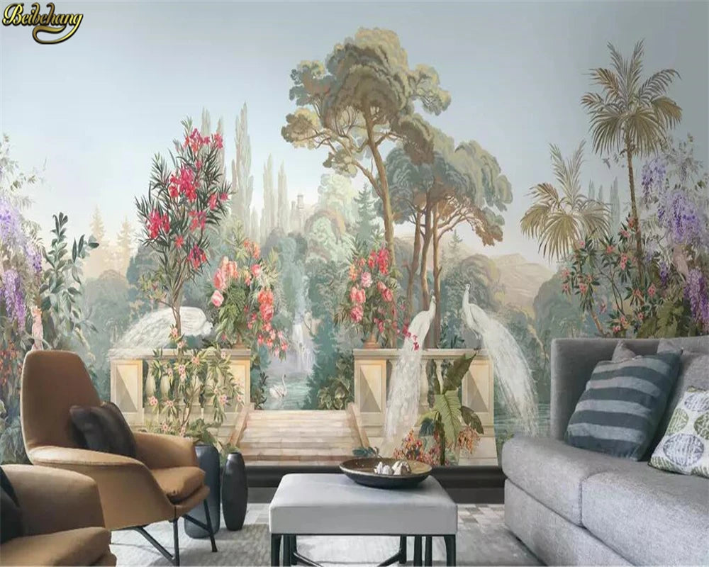 ELMAS Custom 3D Wallpaper Mural White Peacock Garden - Al Masam Stationery LLC