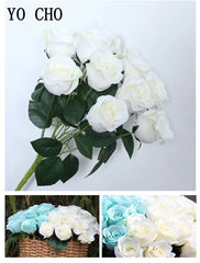 ELMAS 12 Heads Royal Blue Silk Flowers Bouquet Decor