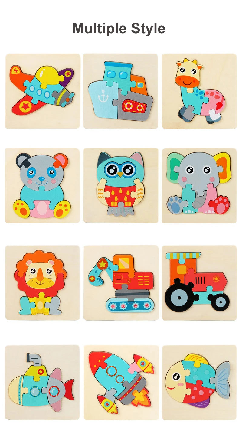 ELMAS Kids 3D Wooden Puzzle Cartoon Animals Gift - Al Masam Stationery LLC