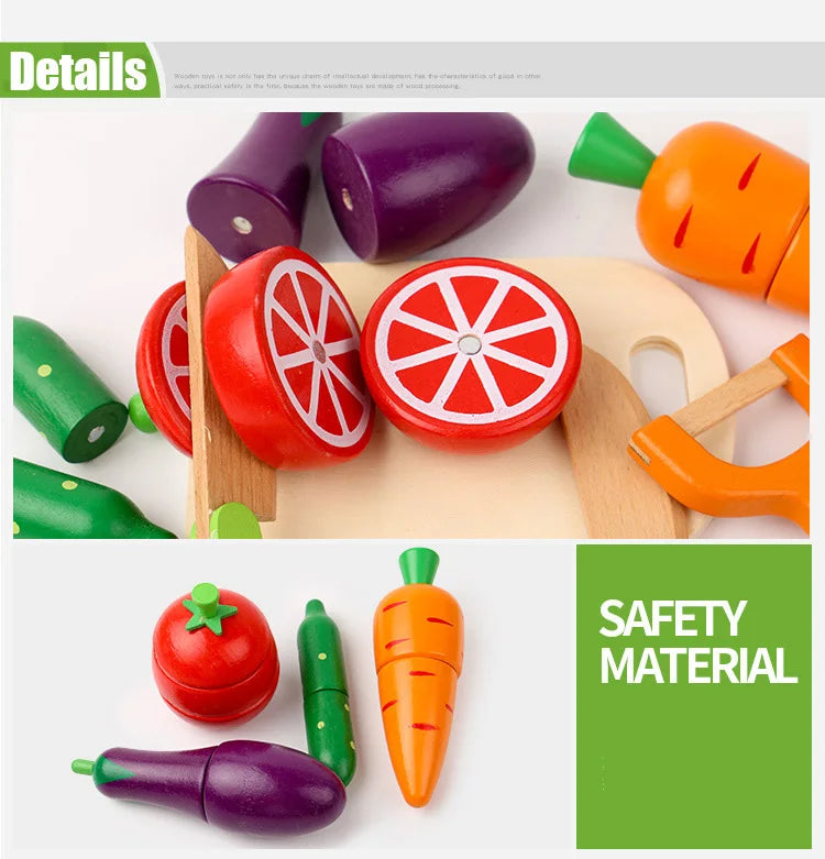 ELMAS Wooden Toy Cutting Fruit and Vegetables Play Set - Al Masam Stationery LLC