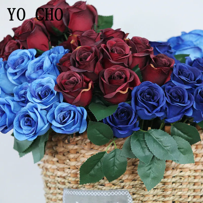 ELMAS 12 Heads Royal Blue Silk Flowers Bouquet Decor - Al Masam Stationery LLC