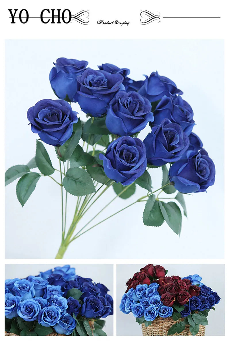 ELMAS 12 Heads Royal Blue Silk Flowers Bouquet Decor - Al Masam Stationery LLC