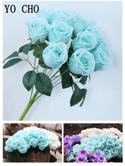 ELMAS 12 Heads Royal Blue Silk Flowers Bouquet Decor