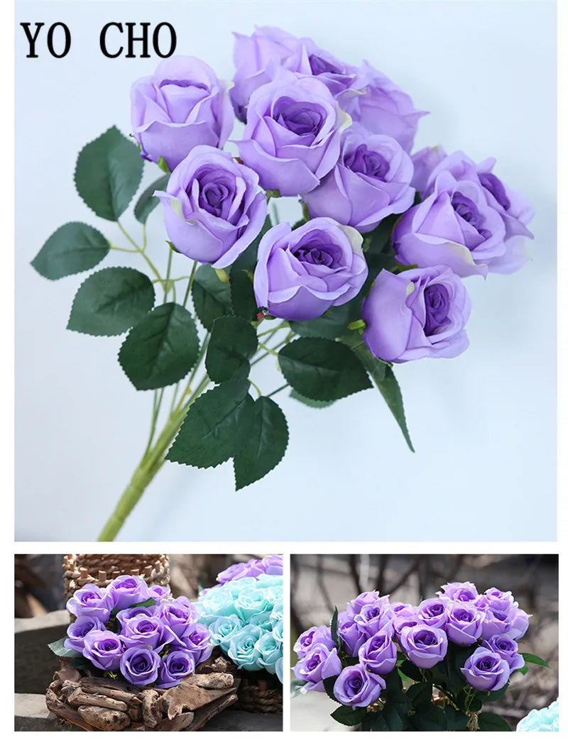 ELMAS 12 Heads Royal Blue Silk Flowers Bouquet Decor - Al Masam Stationery LLC