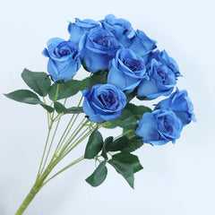 ELMAS 12 Heads Royal Blue Silk Flowers Bouquet Decor