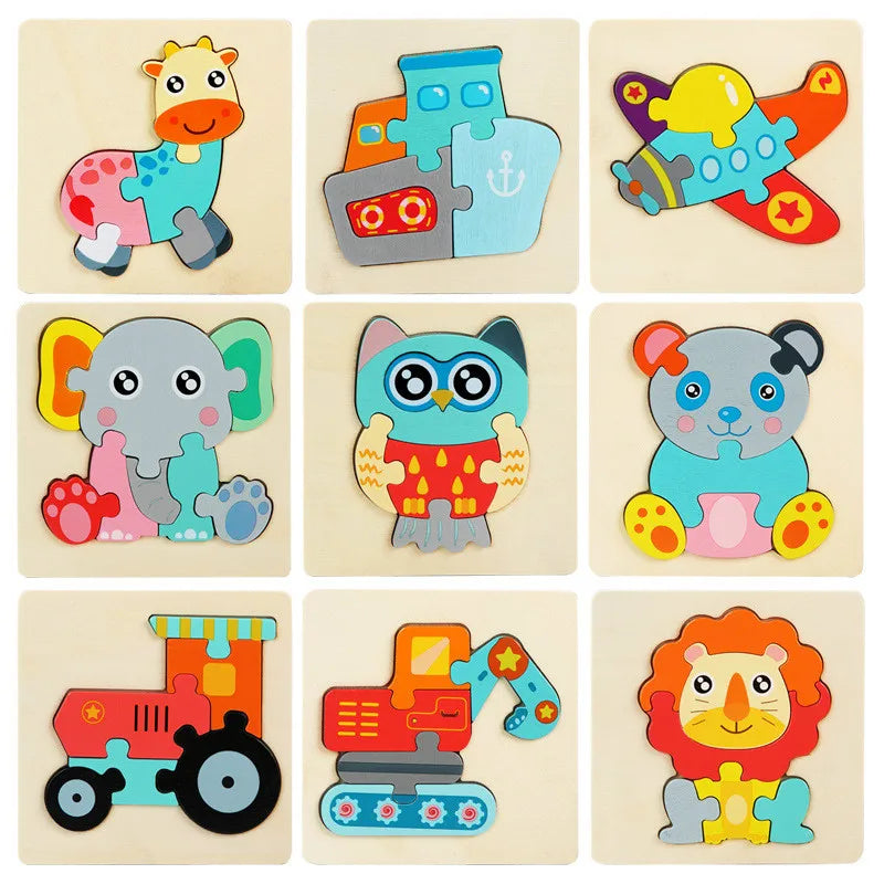 ELMAS Kids 3D Wooden Puzzle Cartoon Animals Gift - Al Masam Stationery LLC