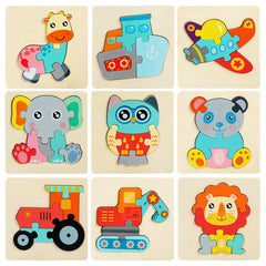 ELMAS Kids 3D Wooden Puzzle Cartoon Animals Gift